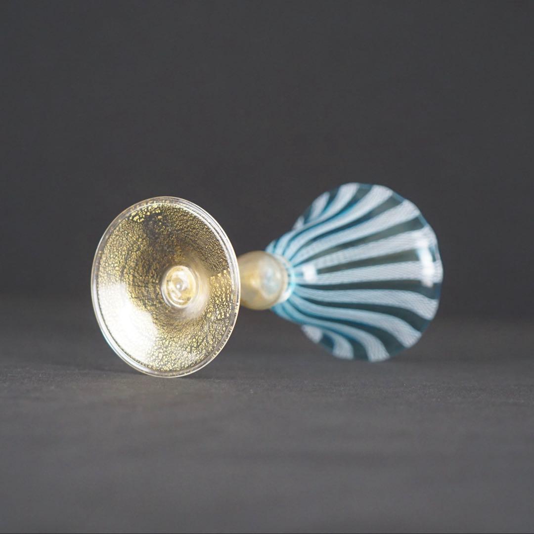 【MURANO】ベネチアンガラス ムラーノ ムラノ ワイングラス 金彩 レース