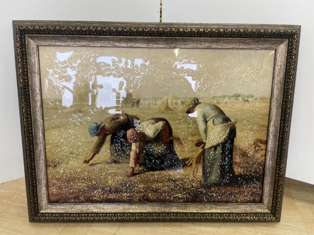 ミレー　落穂拾い　おちぼひろい　絵画　絵　水晶絵　アート　額絵　名画　額縁　壁掛