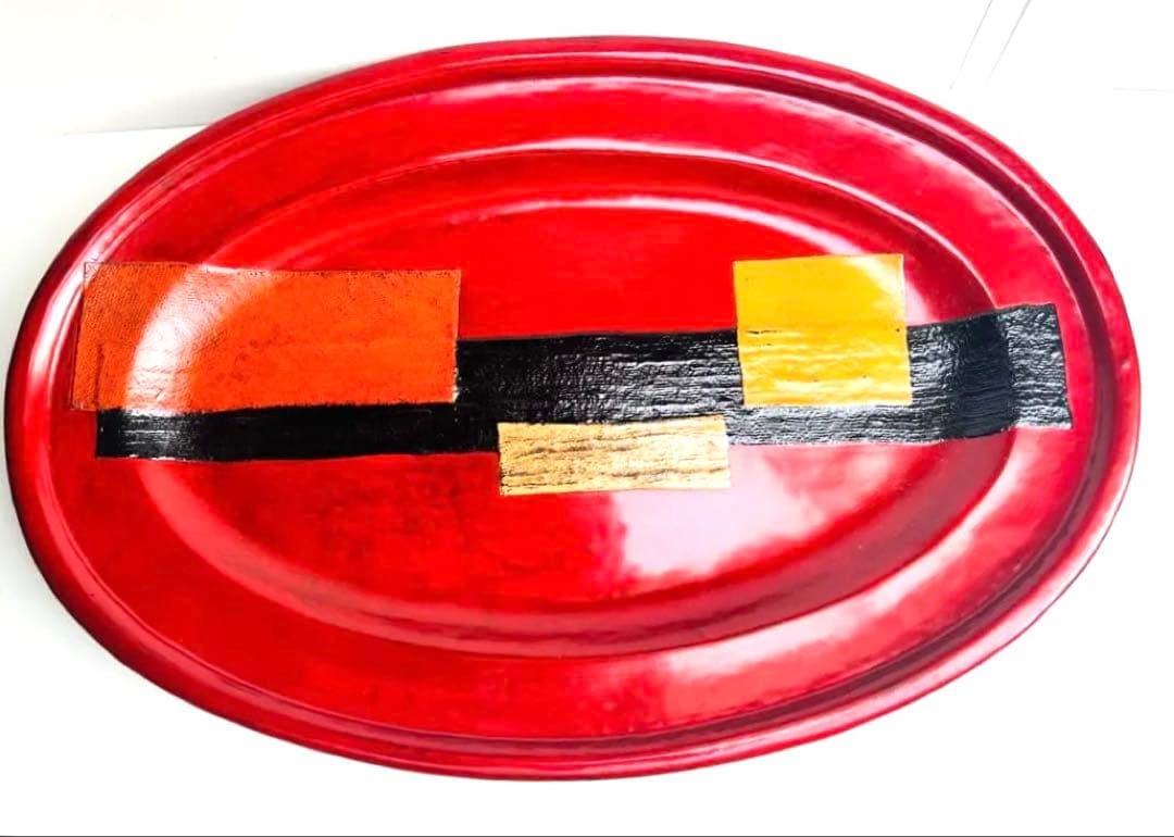 新品未使用　作家もの　楕円型　漆器盆