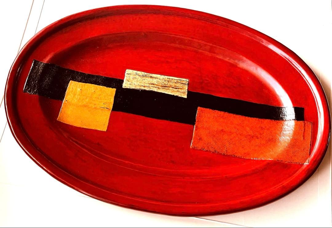 新品未使用　作家もの　楕円型　漆器盆