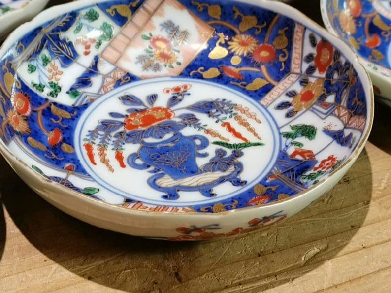 93ub52 大明成化年製 金彩 色絵 銘々皿 七客