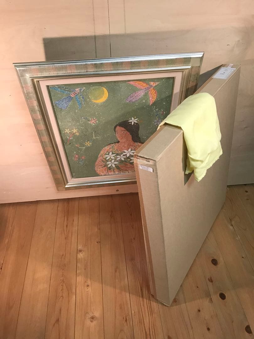 金森良泰　「瑞鳥華」　フレスコ画１０号　画面右下・キャンバス裏に本人直筆サイン有