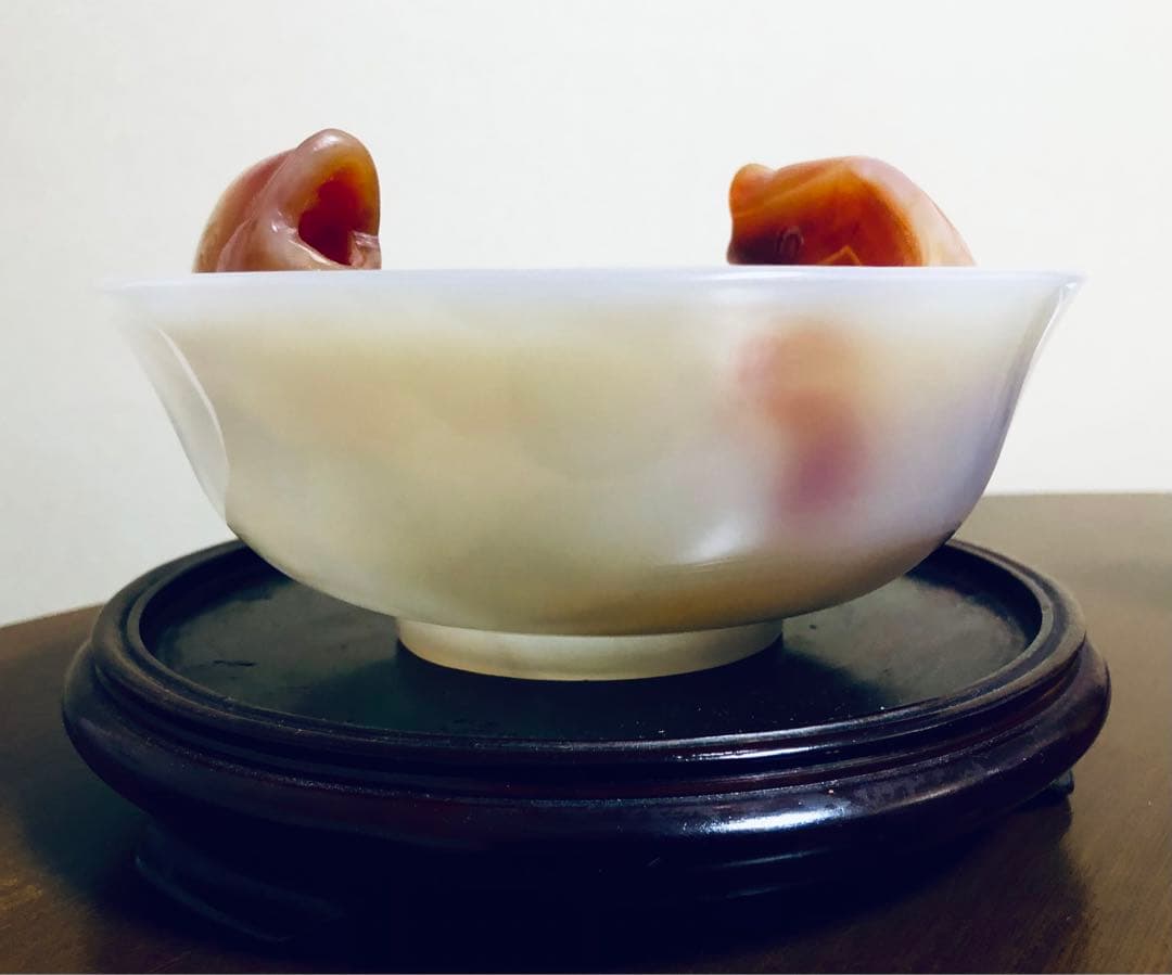 巧色玉椀　本瑪瑙　 天然石　刳抜　一本彫り　中国骨董