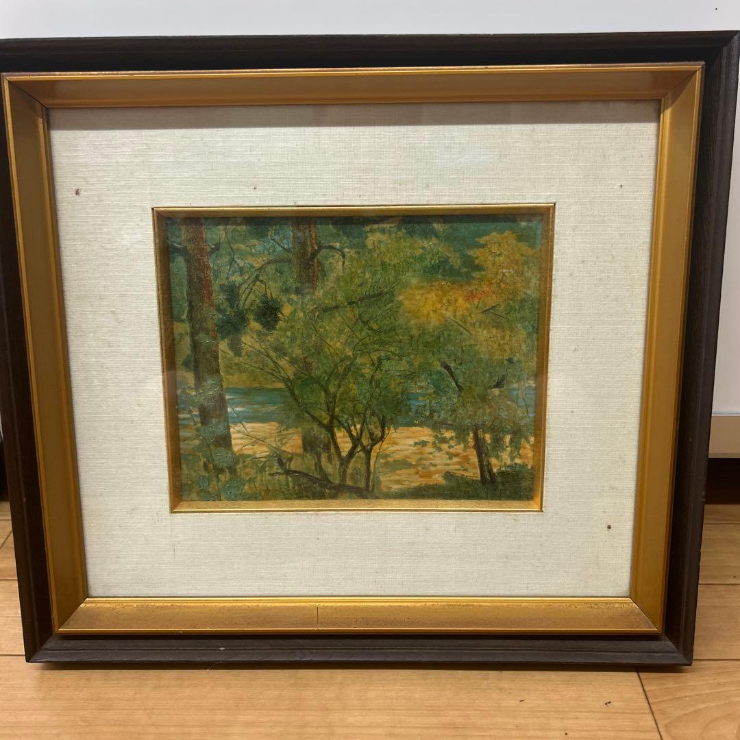 日本画 風景画 茶色と金色のフレーム　寺内萬次郎作家