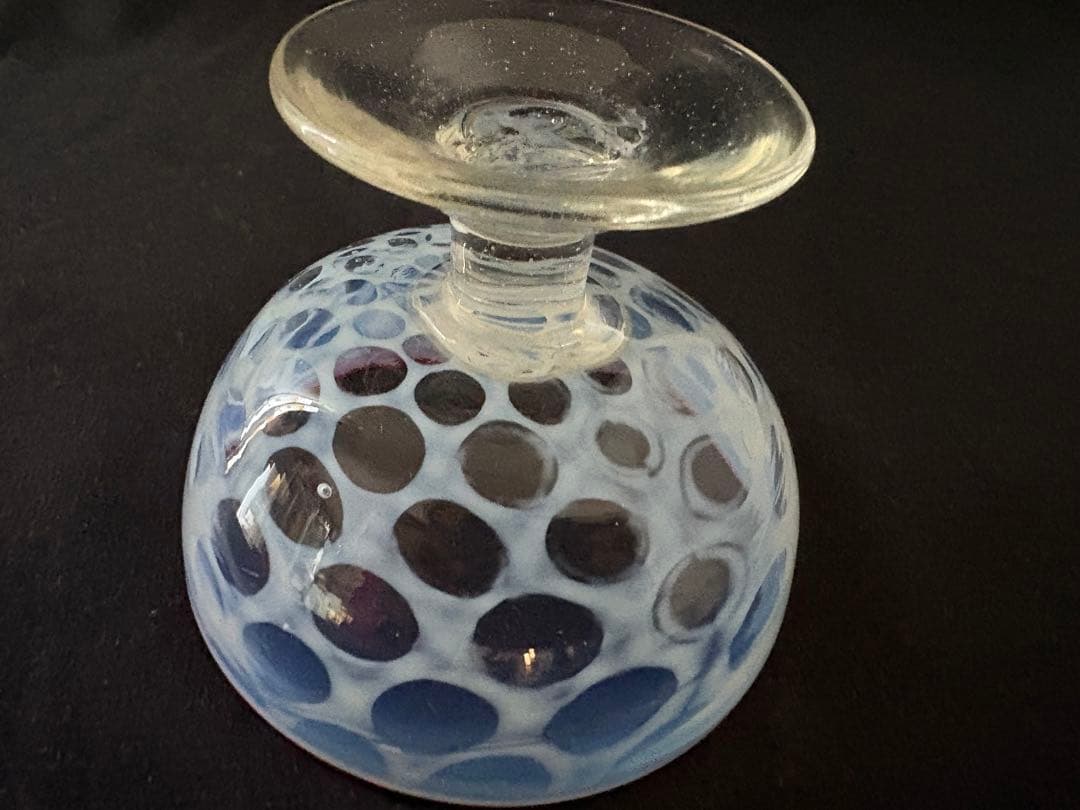 大正ガラス　和ガラス　氷カップ　朱色縁　水玉模様　ドット模様　アンティーク