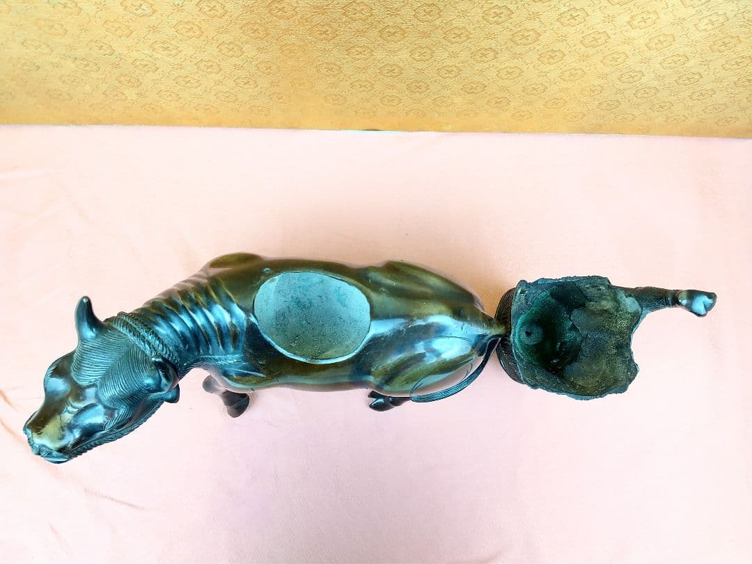 【お値下げしました！】銅製　香炉　牛乗り人　蓑笠　煙管