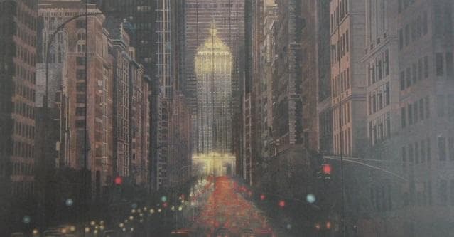 岩波昭彦、【パーク・アベニュー】、希少な額装用画集より、新品額装付、状態良好