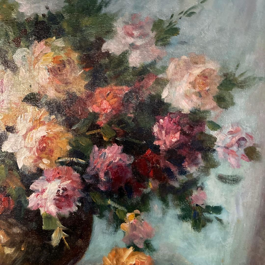 S,Kuramoto 「花瓶の薔薇」油彩画67.5×87絵￼53×73cm20P