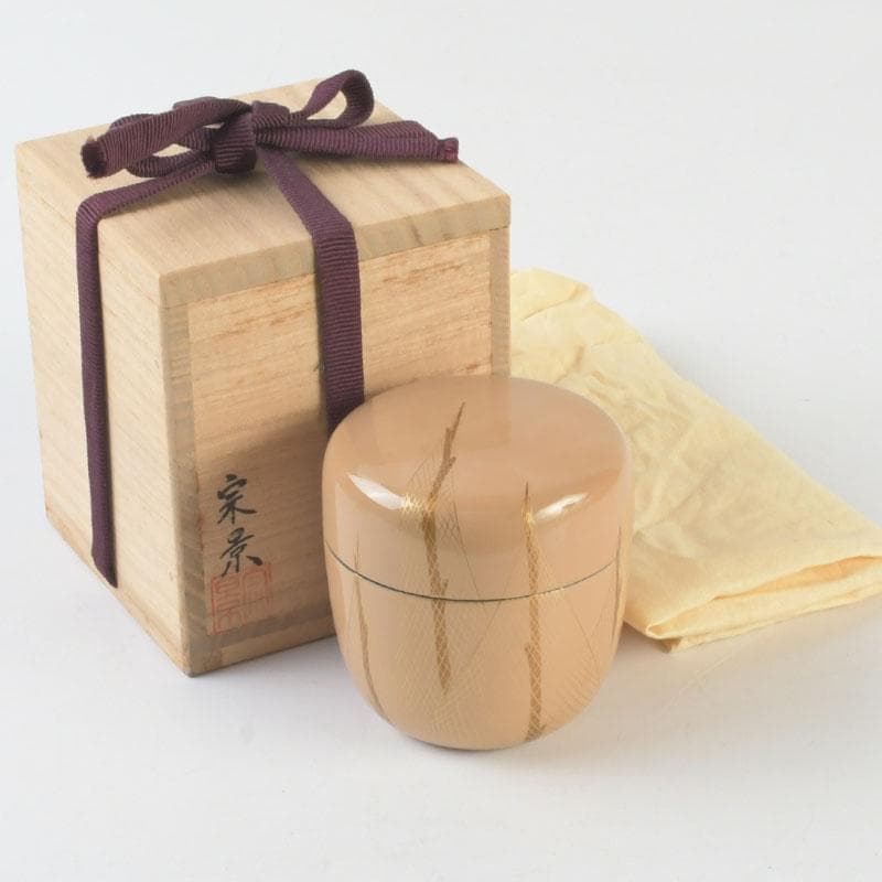 茶道具　越前蒔絵師　宮田宗景作　金蒔絵　棗　共箱　V　9838