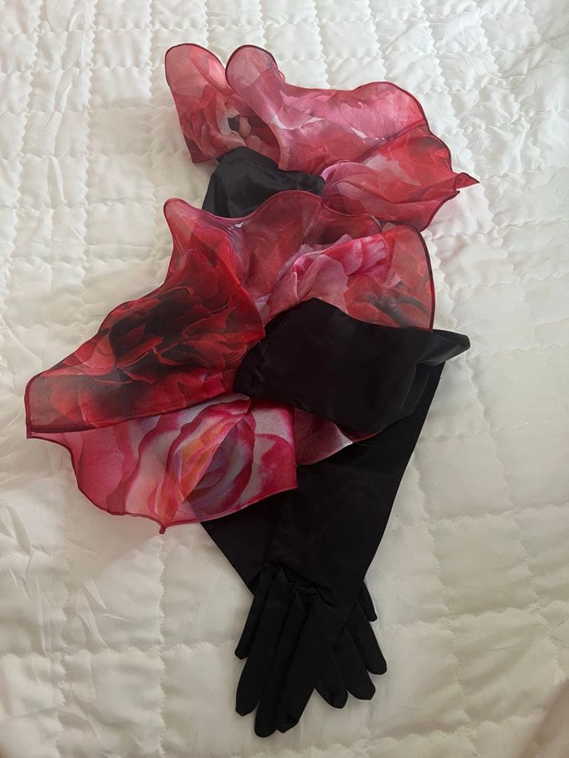 【最終】桂由美　カラードレス　総柄　レッド　赤　薔薇