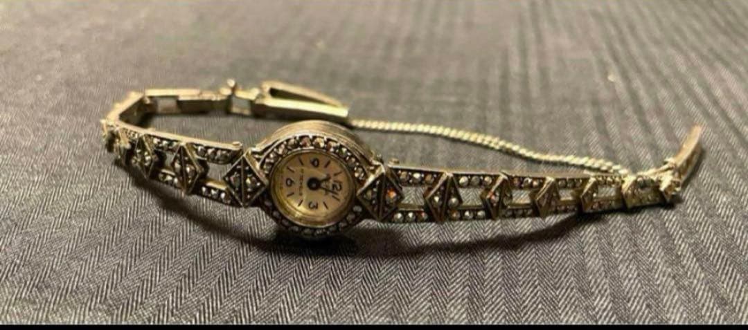 処分❗️アンティーク　シルバー９２５　マーカサイト　婦人用　時計　長期保存品