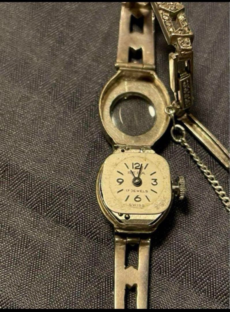 処分❗️アンティーク　シルバー９２５　マーカサイト　婦人用　時計　長期保存品