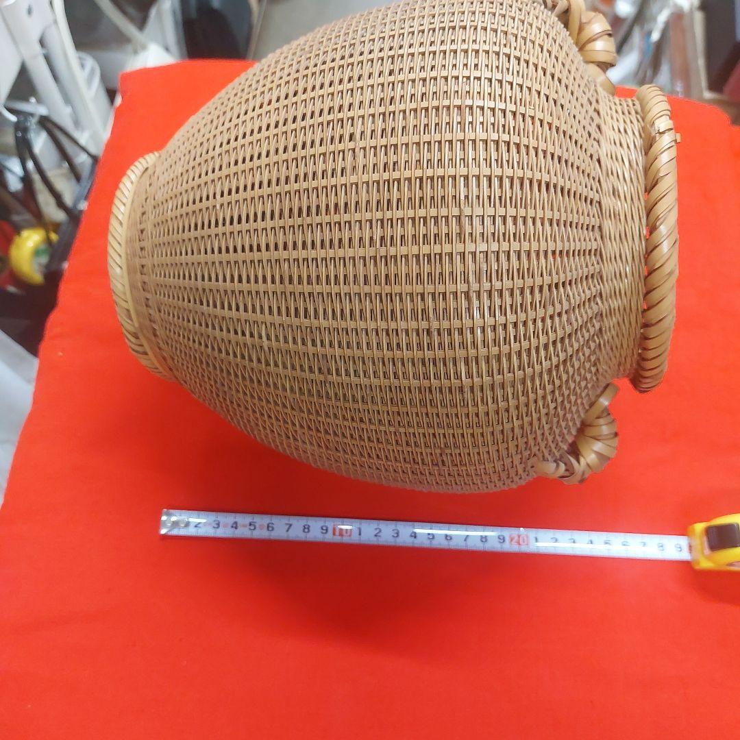 福田竹勇斎　竹製 壺型 花入 高さ約26cm 古物 傷 汚れあり 昭和レトロ