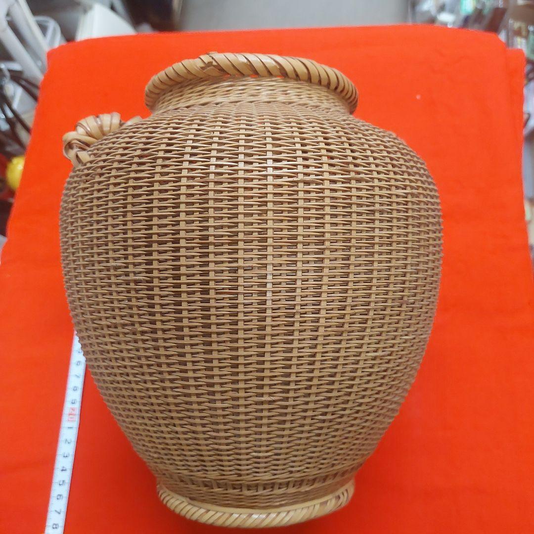 福田竹勇斎　竹製 壺型 花入 高さ約26cm 古物 傷 汚れあり 昭和レトロ
