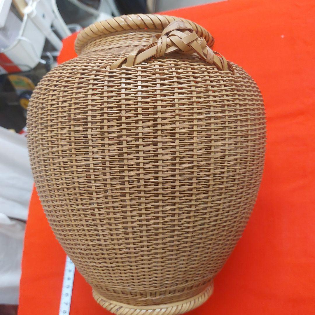 福田竹勇斎　竹製 壺型 花入 高さ約26cm 古物 傷 汚れあり 昭和レトロ