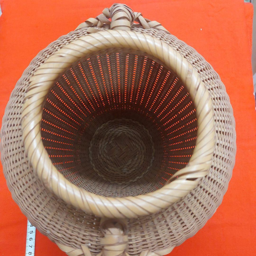 福田竹勇斎　竹製 壺型 花入 高さ約26cm 古物 傷 汚れあり 昭和レトロ