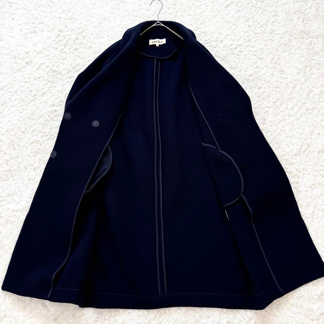 エンフォルド トップリバーチェスターコート ロング ウール ダークネイビー 36