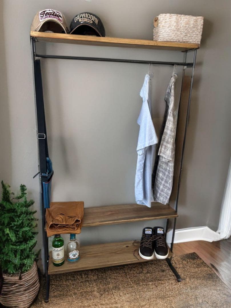 ハンガーラック　アンティーク風　ハンドメイド　2段棚　アイアン家具