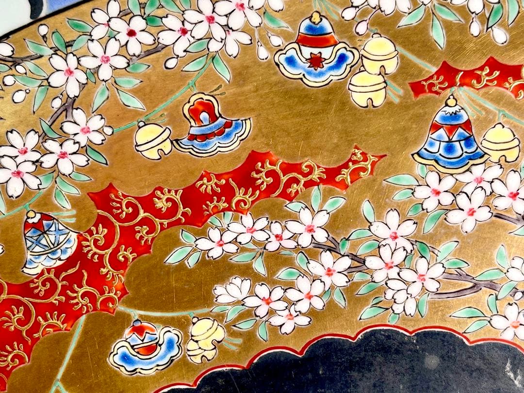 稀少 明治九谷の第一人者 松本佐平 松雲堂 五彩手流水草花文大皿 九谷焼