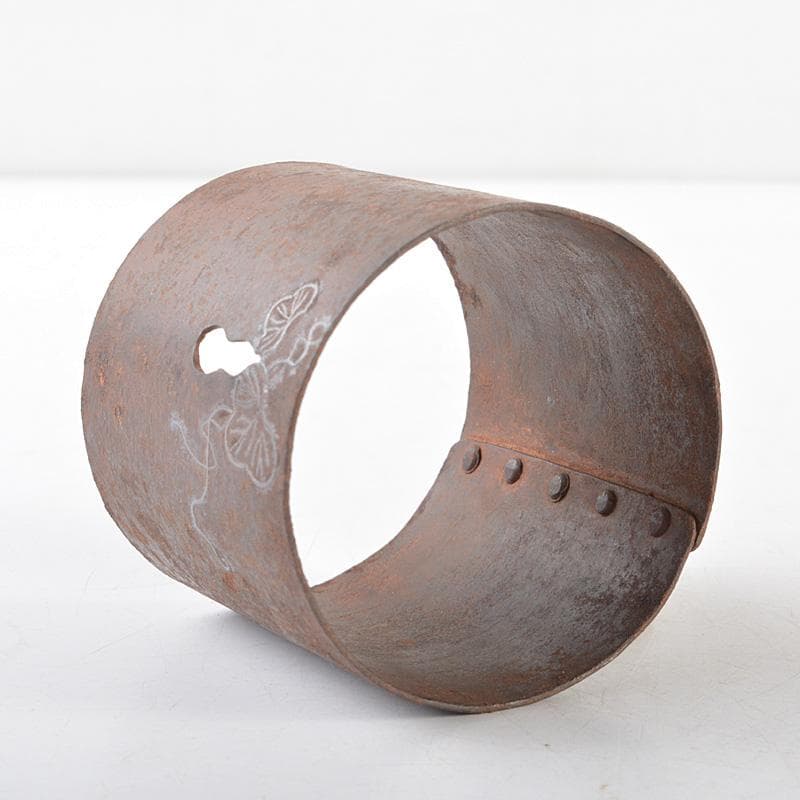 茶道具　古鉄鎚出　銀象嵌　瓢箪の葉文　蓋置　時代箱　V　R6097