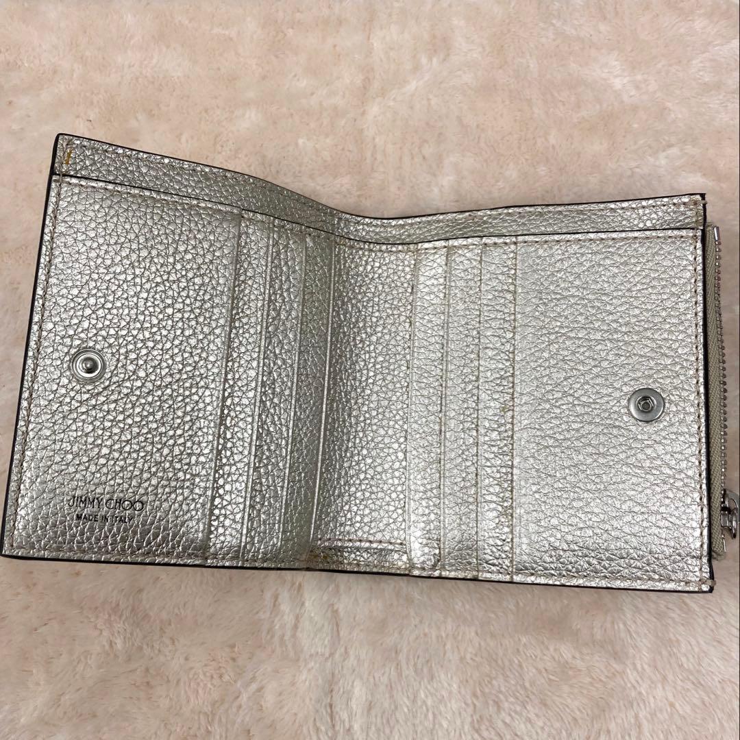 ジミーチュウ　スタースタッズ　メタリックナッパ　二つ折り財布