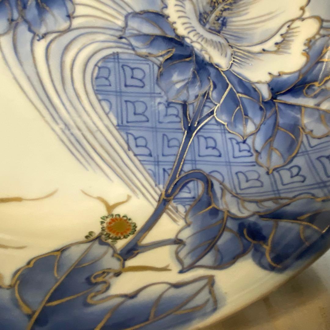 伊万里　古伊万里　大鉢　花鳥の図　染付　金彩