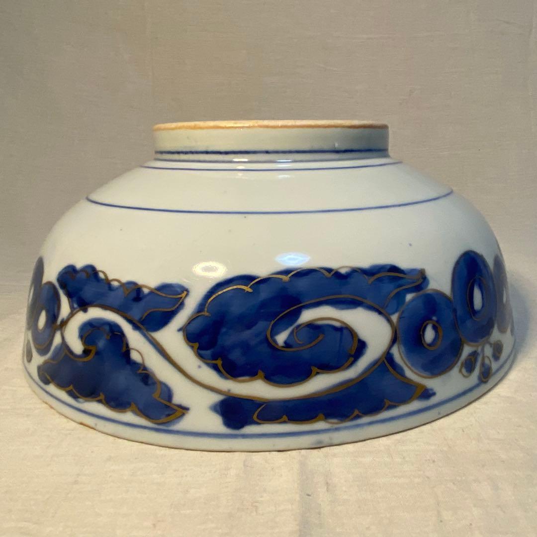 伊万里　古伊万里　大鉢　花鳥の図　染付　金彩