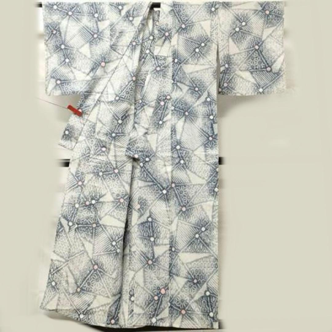 高級浴衣　有松絞り　身丈153 白紺　パステルカラー　有松鳴海絞り　切嵌吉祥文