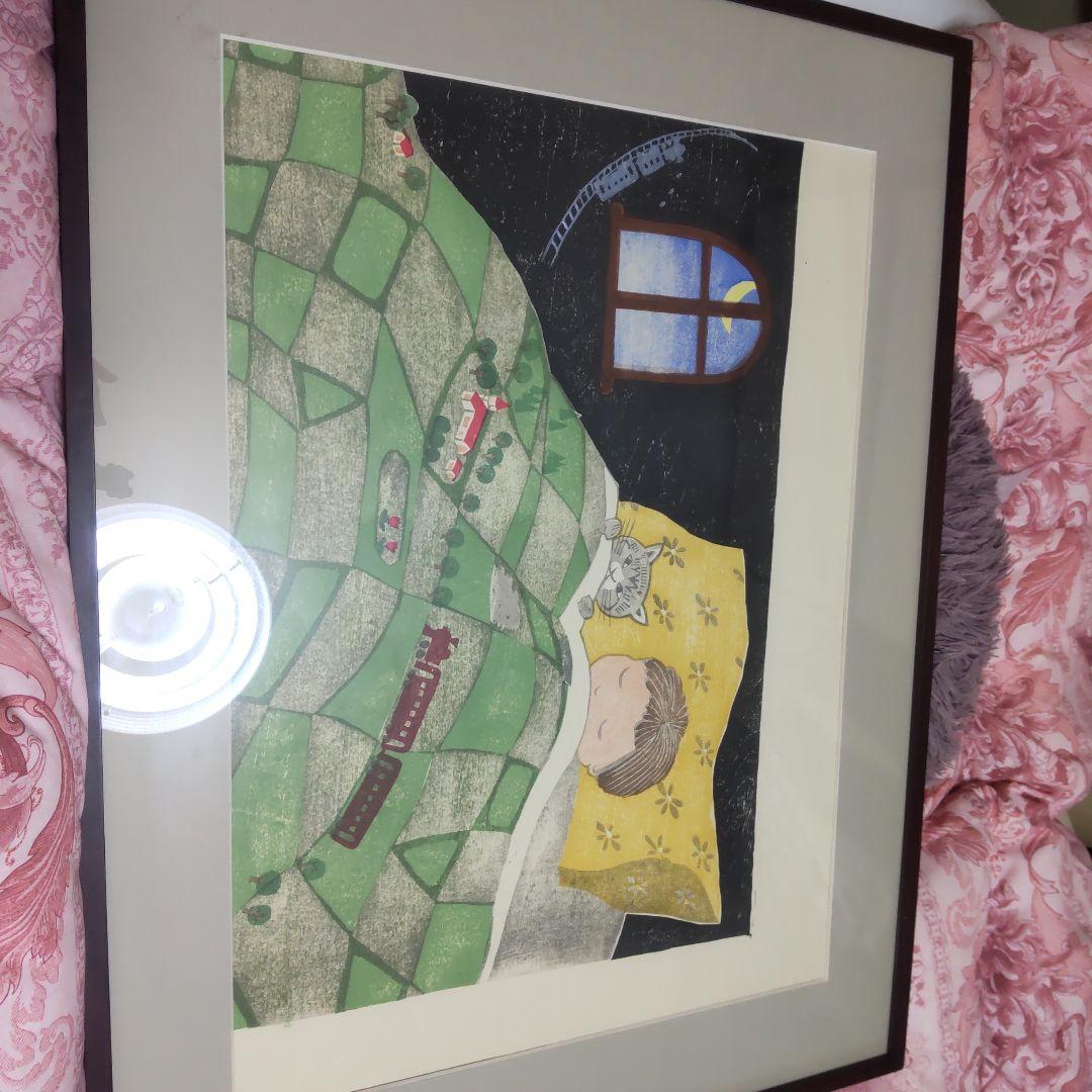 一月セール 版画絵額 孫お休みなさい