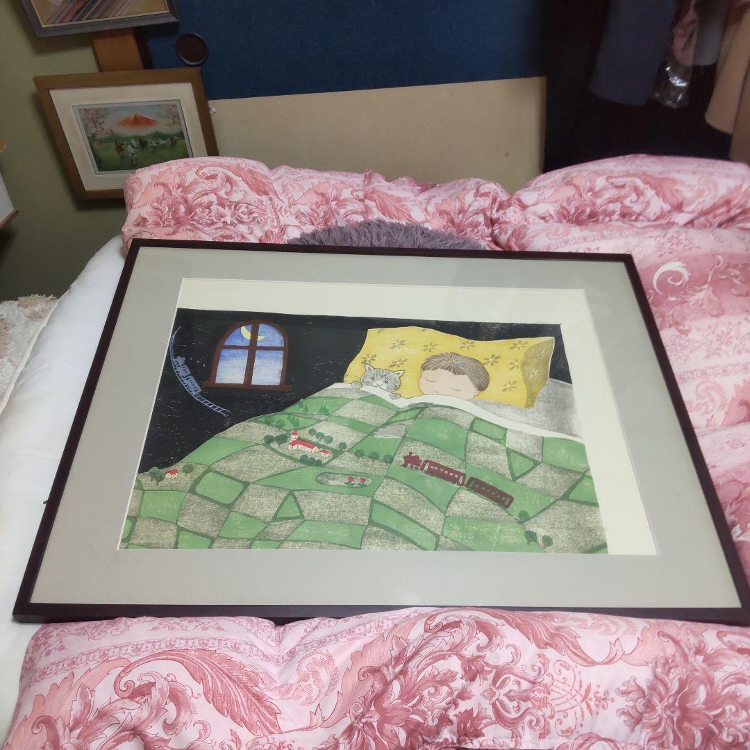 一月セール 版画絵額 孫お休みなさい