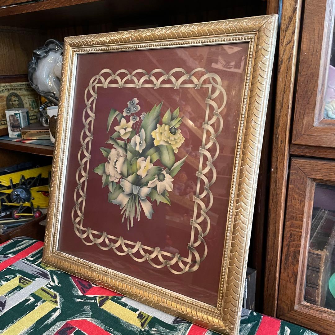 希少品！大型50's〜アメリカアンティーク　お花の壁掛け　USAヴィンテージ雑貨