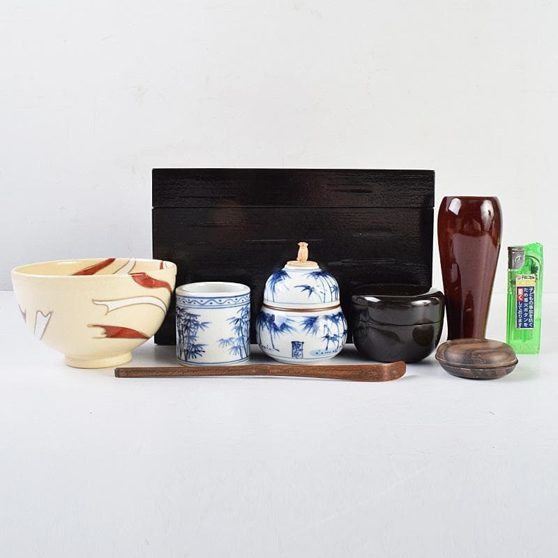 茶道具　利休茶箱　寿楽造　茶碗　西村徳泉造　振出など　七点一式　M　R9321