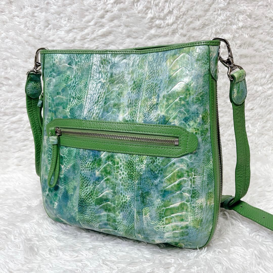 ナチュラルエッセンス　パイソン　JRA ショルダーバッグ　グリーン　エキゾチック