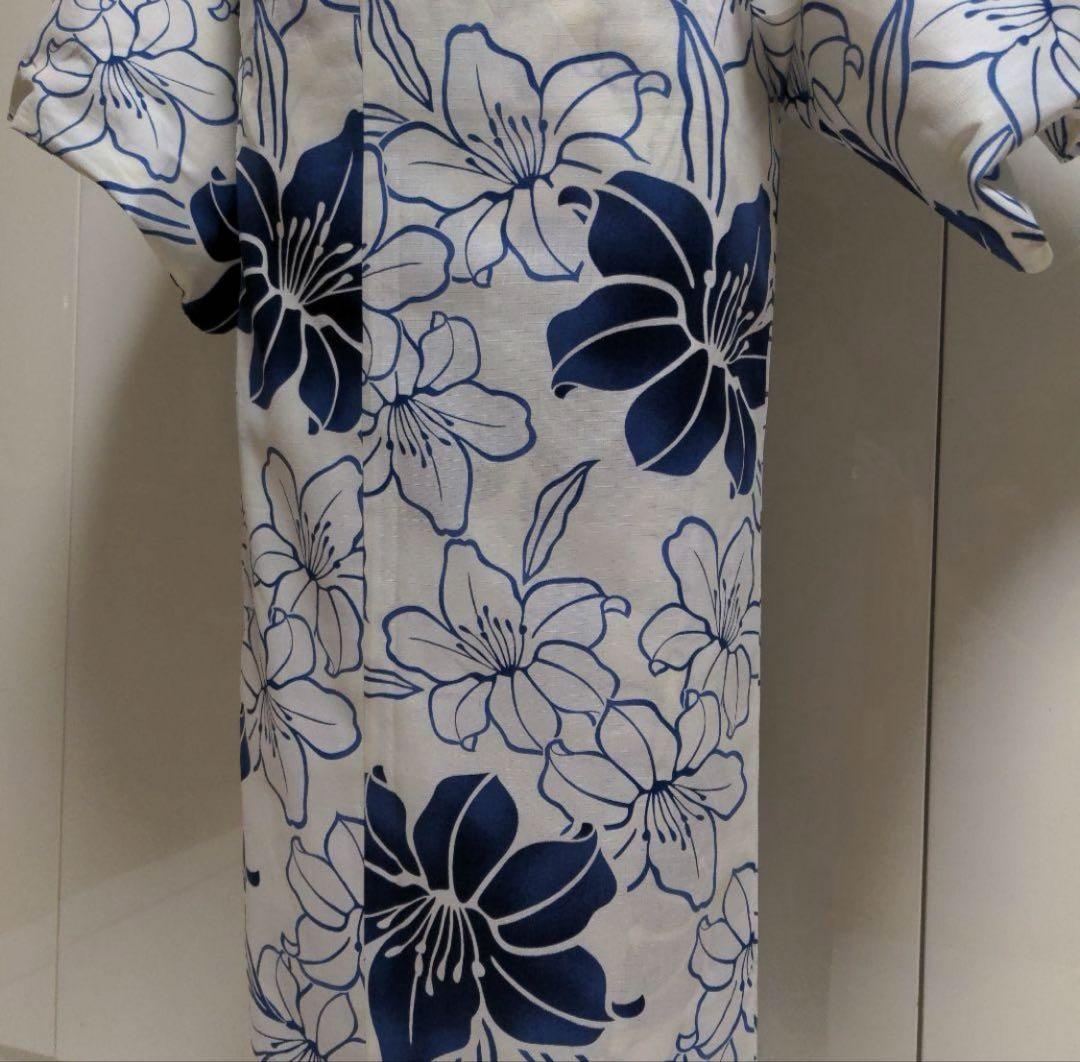 浴衣　ゆかた Mサイズ　ユカタ 綿100%　白✖️ネイビー 花 浴衣単品販売 M
