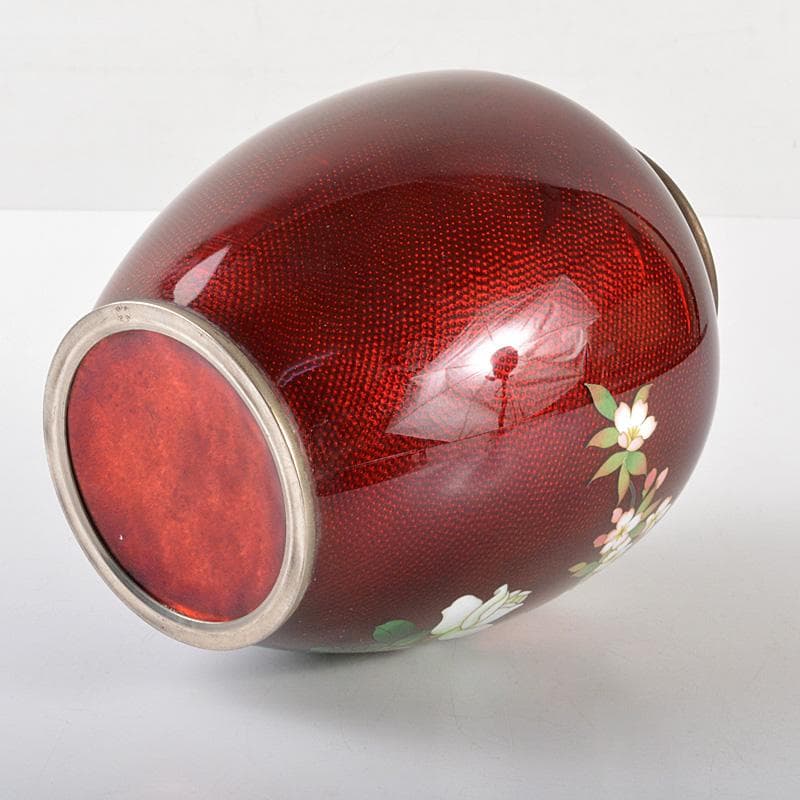 七宝焼　安藤七宝　赤透　花文　花瓶　C　6293