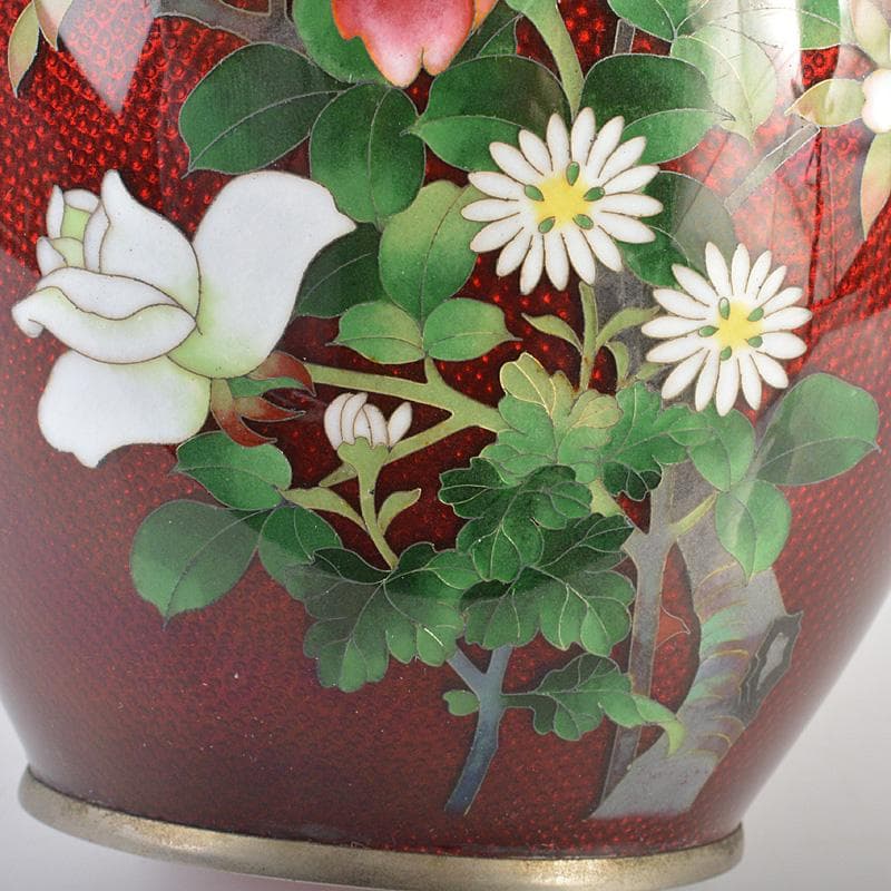 七宝焼　安藤七宝　赤透　花文　花瓶　C　6293