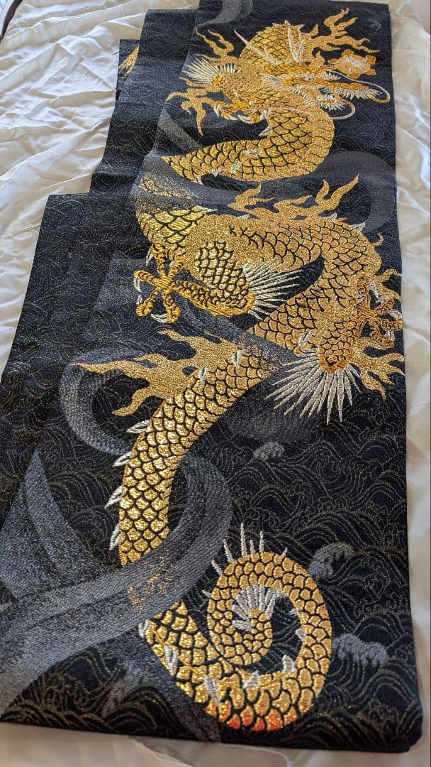 【新品】金色の龍 袋帯 幅31cm•長さ448cm