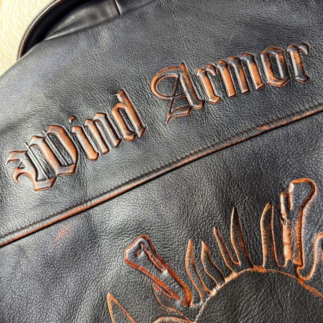 美品⭐️Wind Armor 茶芯 立体スカル&ファイヤーパターン ライダース