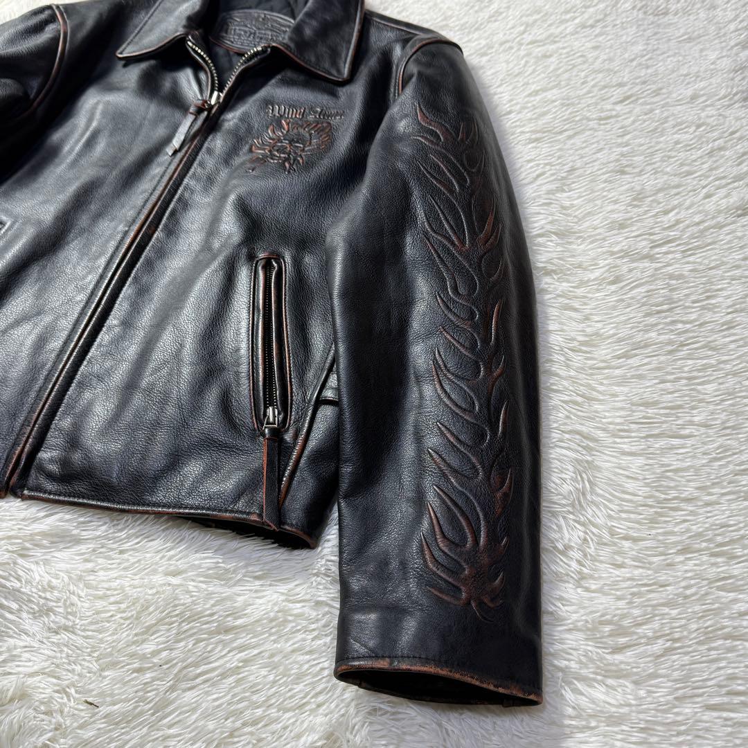 美品⭐️Wind Armor 茶芯 立体スカル&ファイヤーパターン ライダース