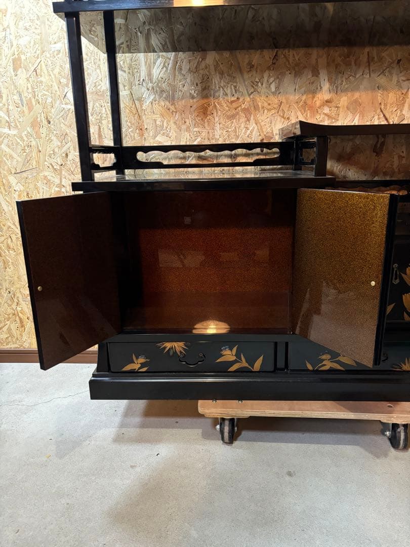 セール　井波唯志　輪島塗　梨地　蒔絵　牡丹　茶棚　金蒔絵　細密　螺鈿　日展作家