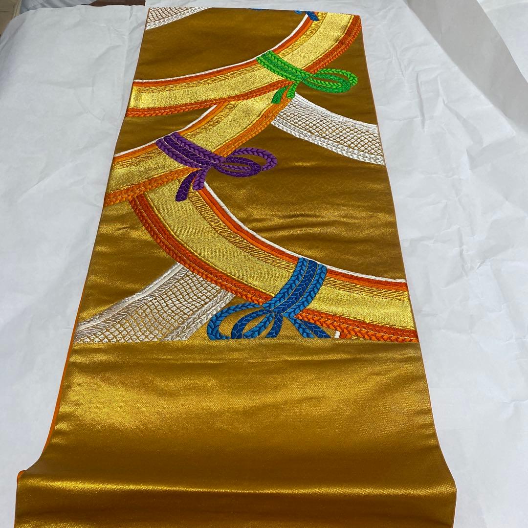 振袖　長襦袢　袋帯　3点セット　紺色　紫　有松絞り　鹿の子絞り　金駒刺繍　金彩