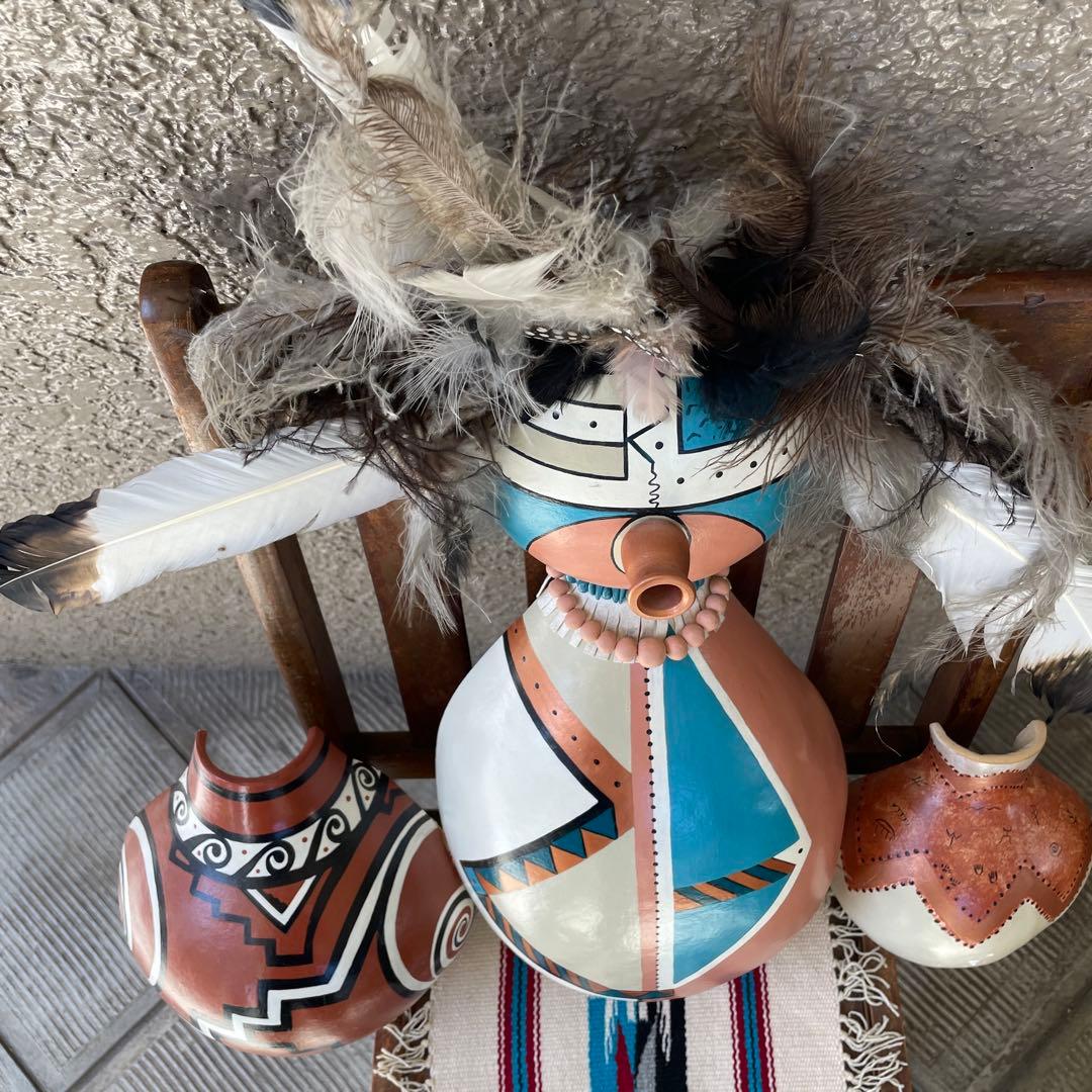 レアBIG！70s〜 ネイティブアメリカン カチナ＆壷の壁掛け　ナバホ族プエブロ