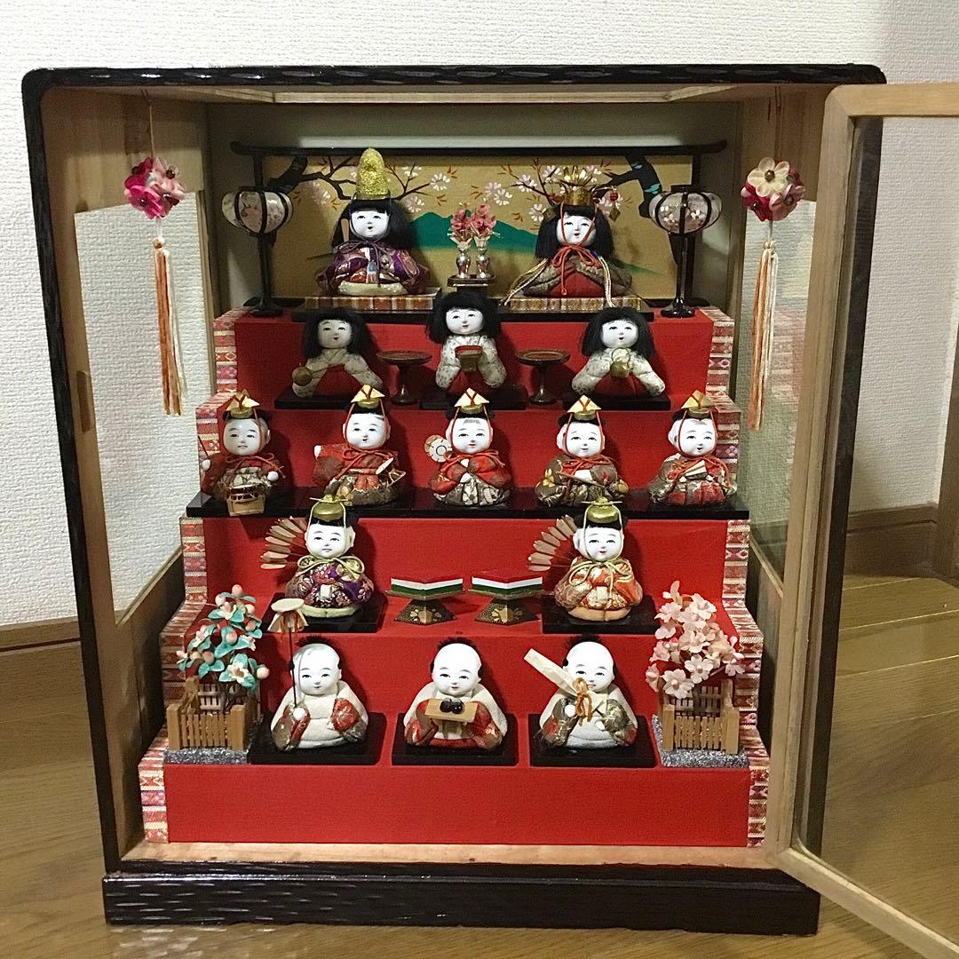 三越◆ミニ雛人形 ガラスケース入り◆ビンテージ 薬玉 木目込人形