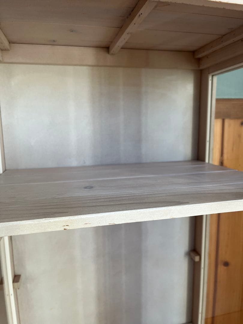 アンティーク　ホワイトガラス扉キャビネット