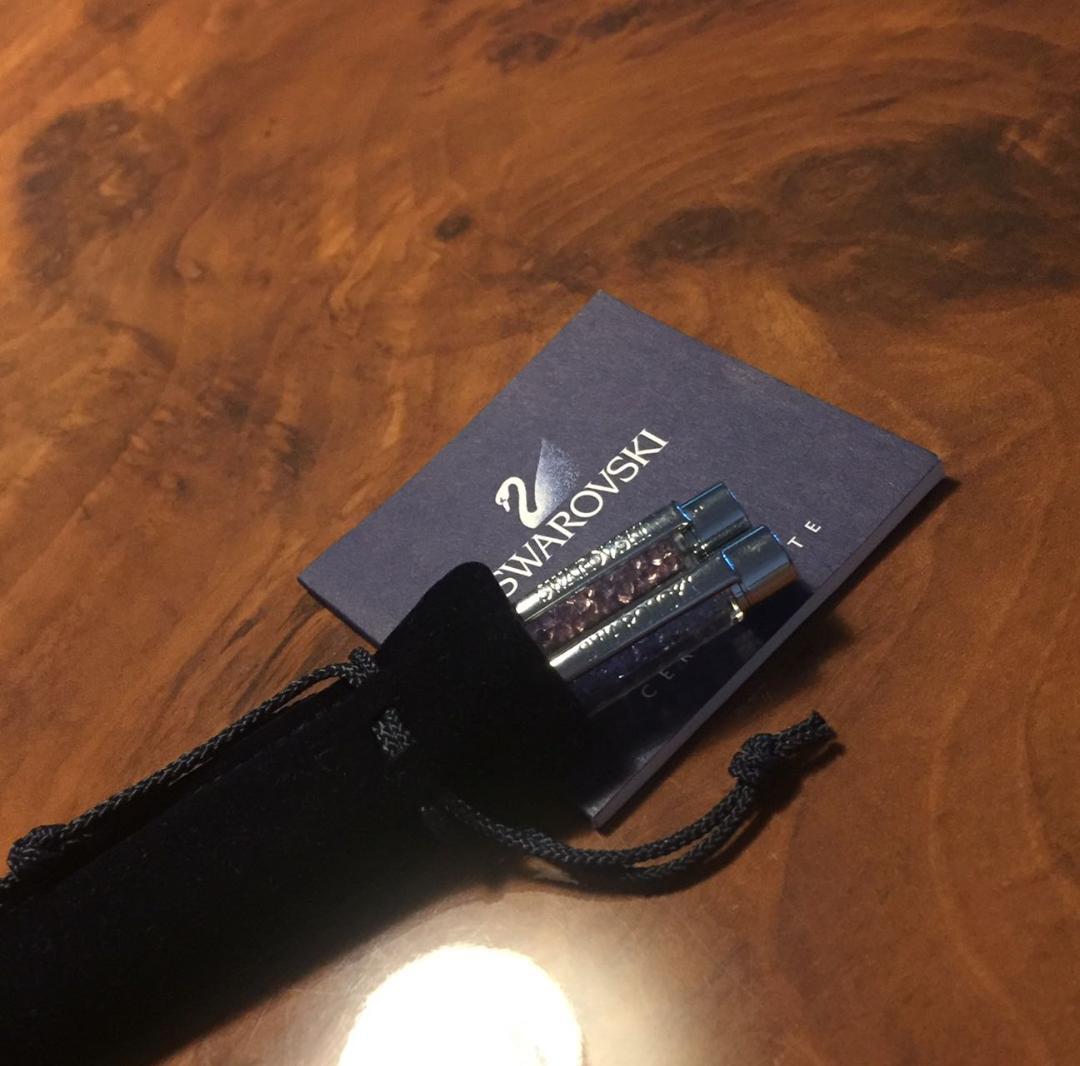 新品未使用スワロフスキー・ボールペン２本セット・ローゼ&パープル・付属ポーチ付