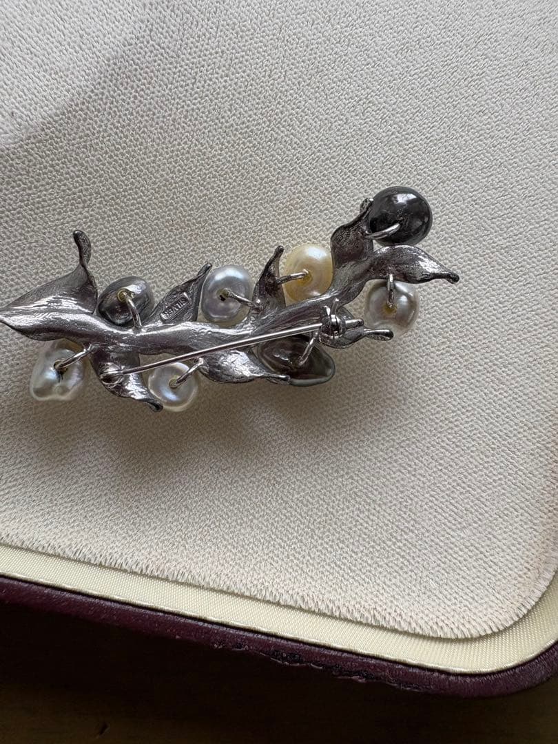 黒蝶ケシ真珠 マルチリーフデザイン ブローチ兼用ペンダントトップ