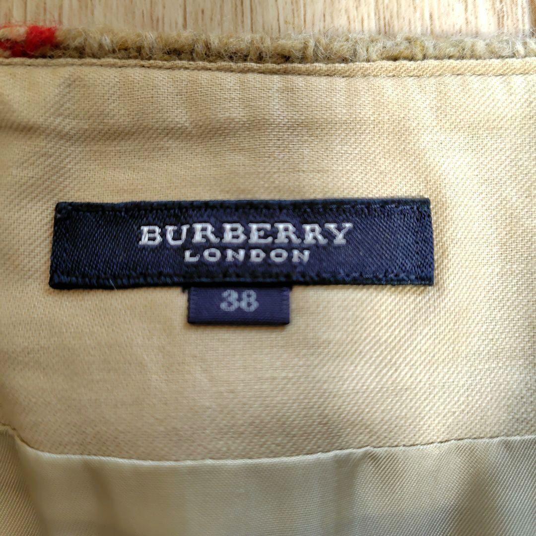 【美品】バーバリーロンドン　ひざ丈スカート　チェック柄　ウール　サイズ38