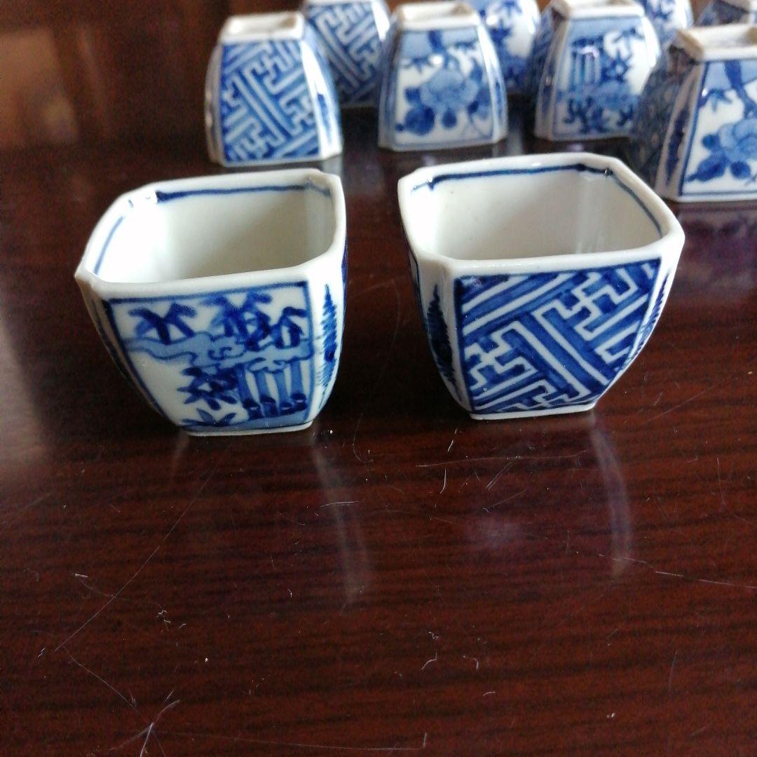 古伊万里　成化年製染付隅切豆小鉢　10客　4.3cm　江戸後期〜幕末