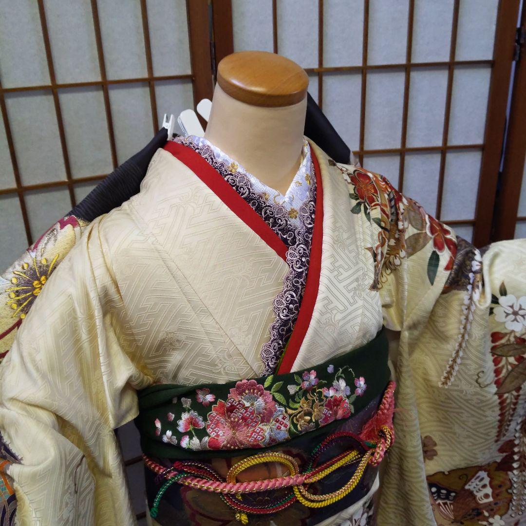 456 アイボリー　古典柄　正絹振袖7点フルセット　成人式卒業式謝恩会結婚式