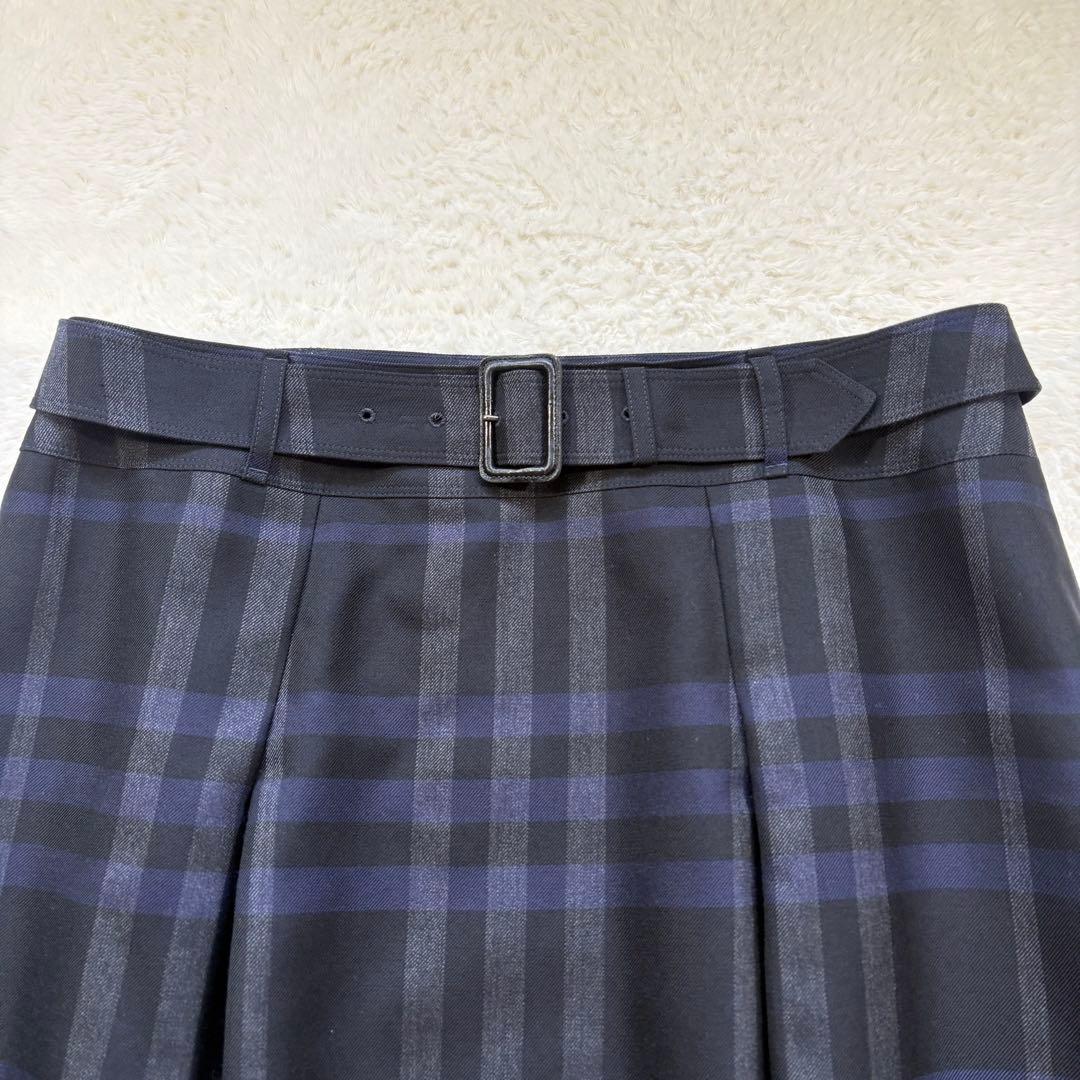 バーバリーロンドン 大きいサイズ 46 ノバチェック ベルト スカート ウール